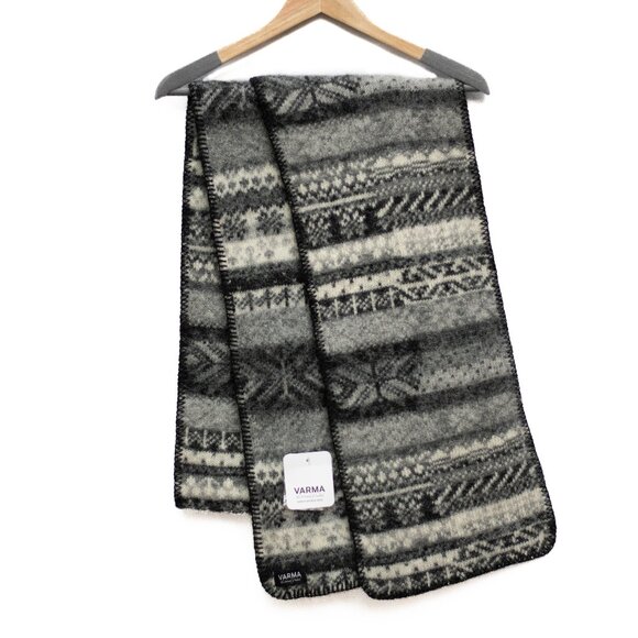 Varma Accessories - Varma Iceland Wool Scarf Gray Black White 100"x10" Nordic Fair Isle NWT Warm